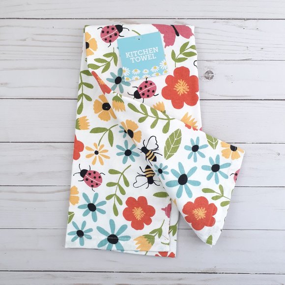 Kitchen Towel Flowers Ladybugs Bees Dual Purpose - Picture 2 of 3
